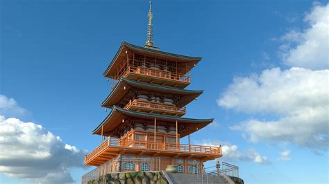 Японский храм Трехэтажная пагода Сейганто Дзи 3d Модель 129 3ds