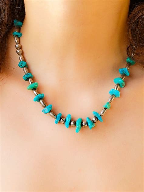 1960s Unique Raw Turquoise Stone Navajo Vintage Necklace Edgy Jewelry