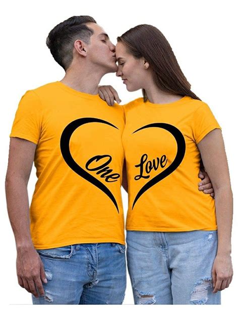 couple men s and women s cotton printed t shirts one love heart in 2020 first love love heart