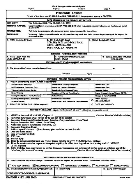 Da Form 4187 Jan 2000 Fillable Fill Online Printable Fillable Gambaran