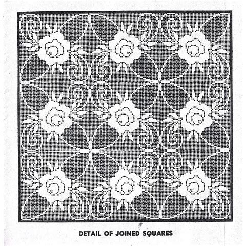 Vintage Filet Crochet Pattern For Filet Crochet Rose Tablecloth