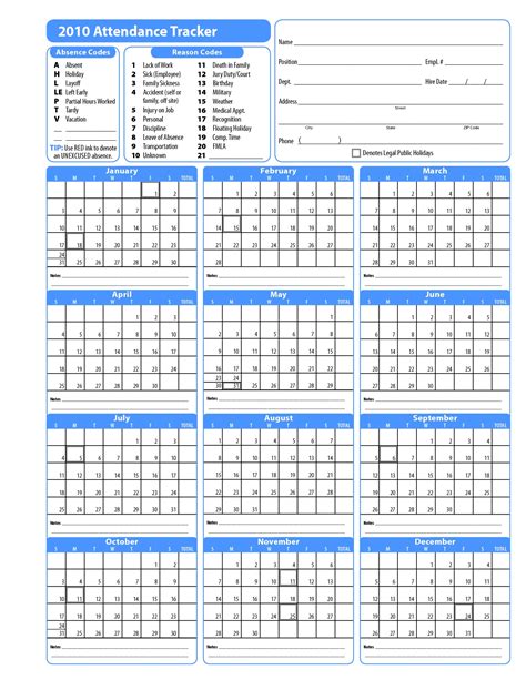 Attendance Calendar Template Free Calendar Template Printable
