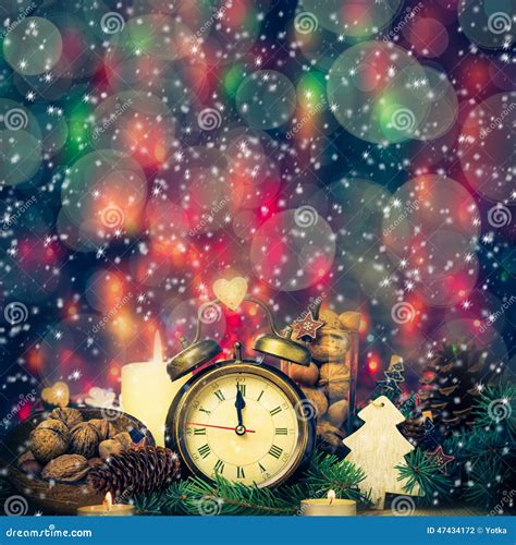 Festive Christmas Clock Time Twelfth New Year Stock Photo Image Of
