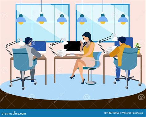 The Working Environment In The Office Employees Work Stock Vector