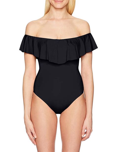 Womens Off Shoulder Ruffle One Piece Swimsuit Black Size 60 Iyld Ebay