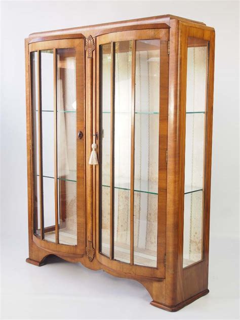 Vintage Art Deco Walnut Display Cabinet / Bookcase