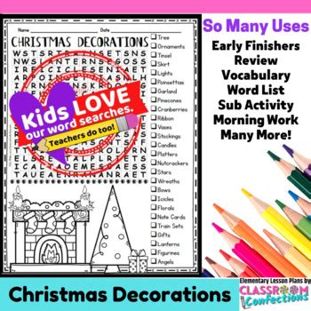 Christmas Decorations Word Search Activity by Elementary Lesson Plans