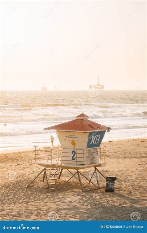 Lifeguard Stand On The Beach In Huntington Beach Orange County