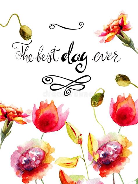 Peony And Orchid Flowers With Title The Best Day Ever Stock