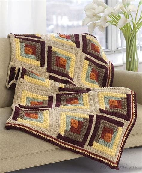 The editors of publications international, ltd. Log Cabin Afghan Crochet Pattern from Red Heart Yarn ...