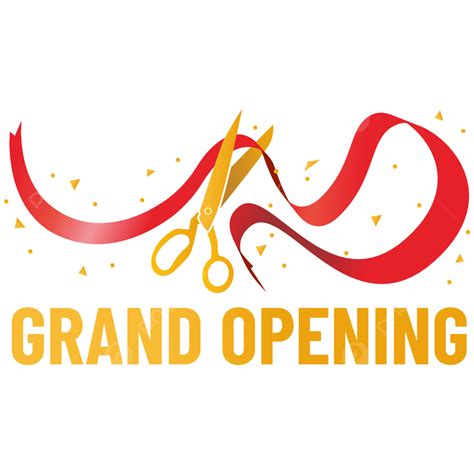 Grand Opening Text With Red Ribbon And Scissors Vector Grand Opening