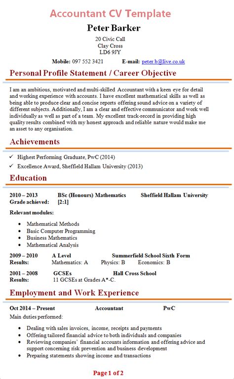 They tend to be full of very broad statements that don't say the other problem with having profiles on graduate cvs is that the career goals are too broad. accountant-cv-template