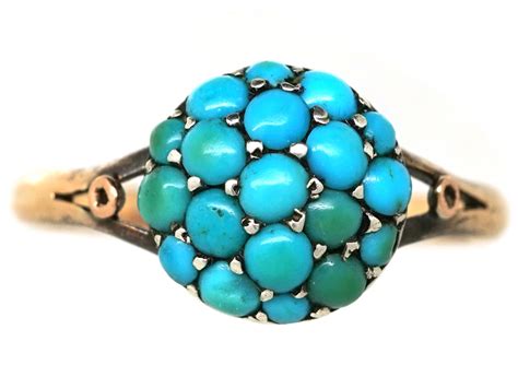 Edwardian 9ct Gold Turquoise Cluster Ring 226L The Antique