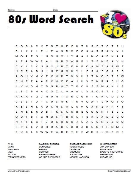 80s Word Search Puzzle Free Printable