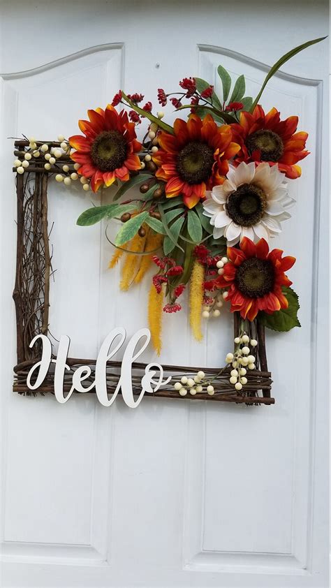 Square Wreath For Front Door Sunflower Wreath Autumn Door Etsy