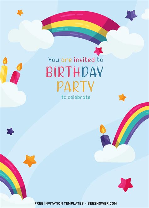 8 Best Rainbow Party Birthday Invitation Templates For In 2021 Free