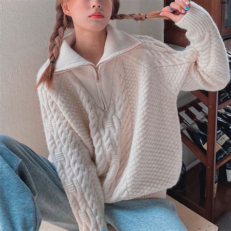 Women Half Zip Cable Knit Sweater In Cable Knit Sweater Outfit