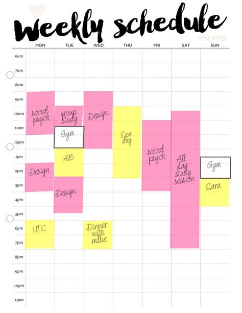 weekly schedule printable weekly timetable ideal week