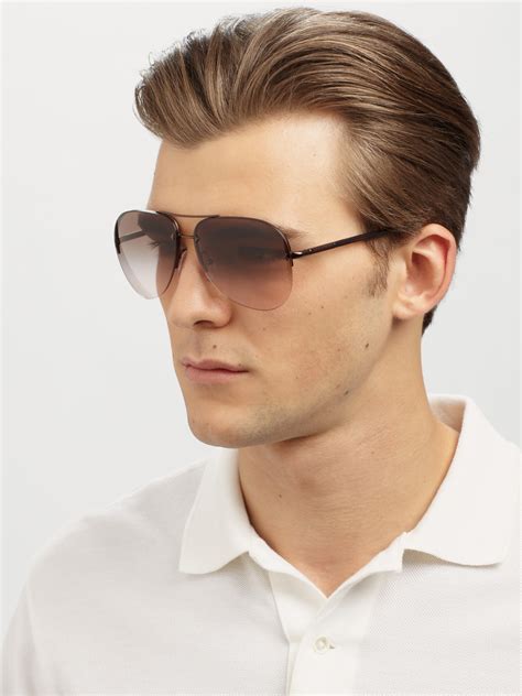 Lyst Prada Tubular Aviator Sunglasses In Brown For Men