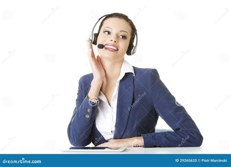 Beautiful Young Call Center Assistant At The Desk Stock Image Image