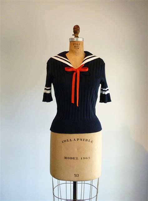 Vintage Sailor Top Nautical Navy Blue Middy Blouse Xss Vintage
