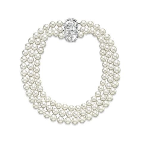 A Three Strand Cultured Pearl And Diamond Necklace By Tiffany Co Christie S