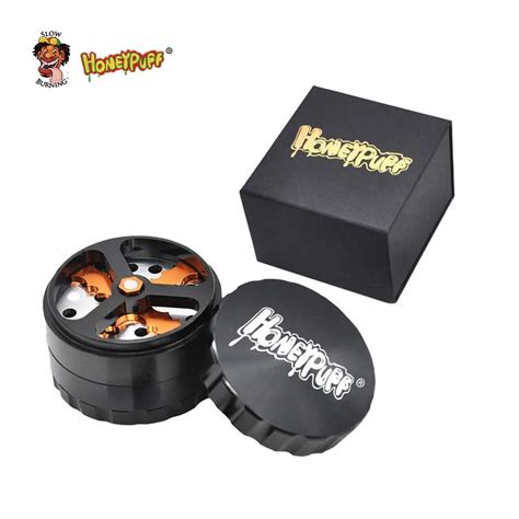new luxury honeypuff dry herb grinder with cutting blades aluminum 63 mm 4 layers patented spice