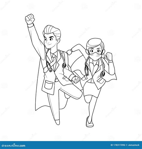 Super Doctors Couple Comic Characters Stock Vector Illustration Of