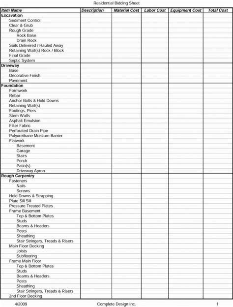 Home Construction Cost Spreadsheet Excel Templates