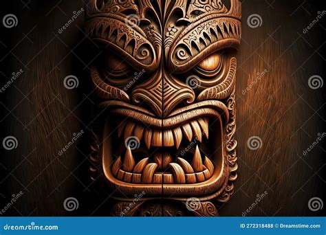 Wooden Tiki Mask With Teeth For Traditional Ethnic Rites Stock Illustration Illustration Of