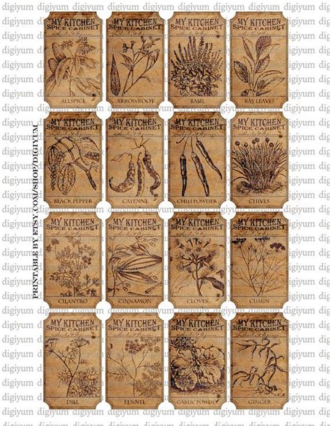 30 Printable Spice Jar Labels Digital Collage Sheet Spice Etsy