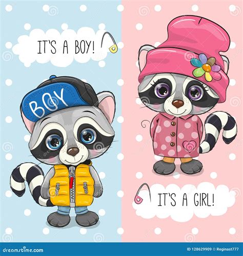 Baby Shower Greeting Card With Cute Raccoon Stock Vector Illustration