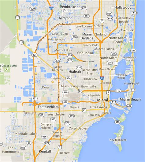 Mapa de Miami TurismoEEUU Plano Condados Calles Sitios turísticos