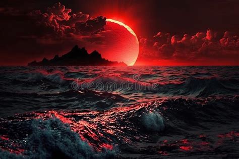 Red Sunset In Ocean Generative Ai Stock Illustration Illustration Of