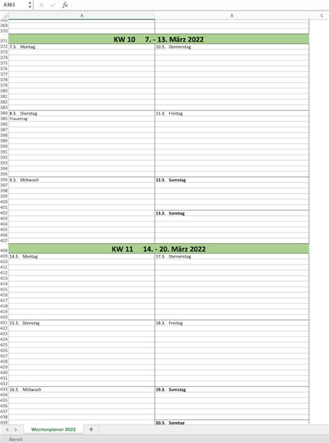 Wochenkalender 2022 Als Excel Vorlagen Zum Ausdrucken Vrogue