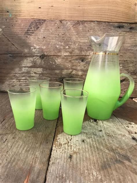 Vintage 1950s Lime Green Blendo Glass And Pitcher Set Pitcher Set