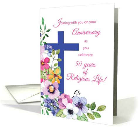 50th Anniversary Nun Religious Life Cross And Flowers Card 1518114