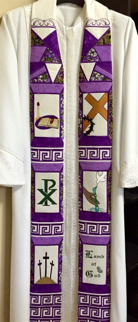 Purple Mosaic Stole With Lenten Symbols For Pastor Etsy Clergy