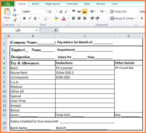 Salary Slip Format In Excel With Formula Valuesfreeloads