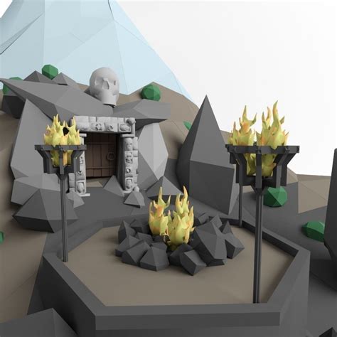3d Model Lowpoly Cave Entrance And Lanscape Mountain Hill Low Poly