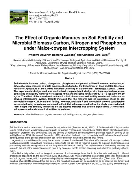 Pdf The Effect Of Organic Manures On Soil Fertility And Microbial