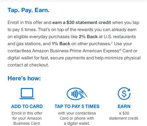 3% cash back or 60 days interest free on purchases at amazon business, aws, amazon.com and whole foods market. Amazon Prime Business Card Offer - $30 For Contactless Payments