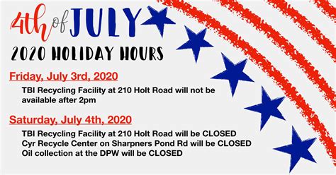 Holiday Hours Tbi Recycling Facility Cyr Recycle Center Dpw Oil