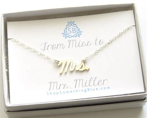 New Bride T Mrs Script Necklace Custom Married Name Card
