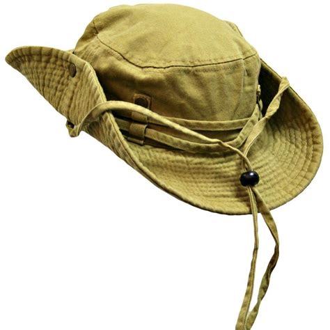 Khaki Cotton Safari Hat With Chin Cord And Snap Sides Clothing Mens Sun Hats