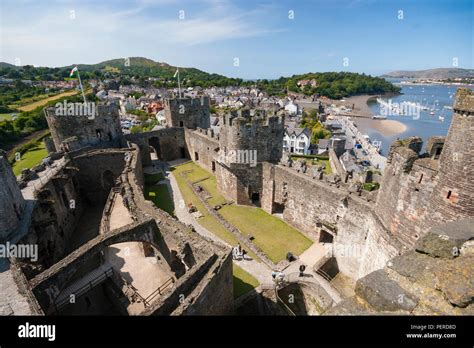 Aerial View Inside Conwy Castle In Wales Great Britain Stock Photo Alamy