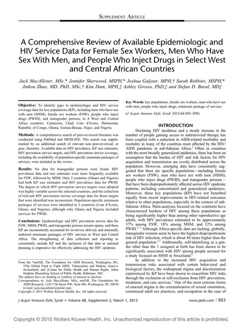 Pdf A Comprehensive Review Of Available Epidemiologic And Hiv Service