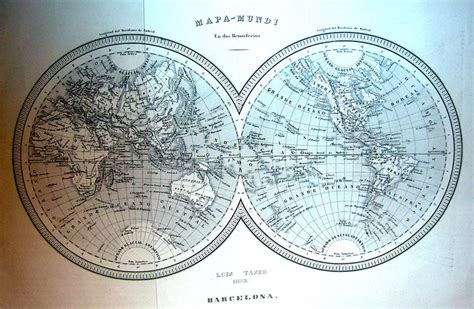 Mapamundi En Dos Hemisferios Mapas Frame Grabados Mapas Antiguos