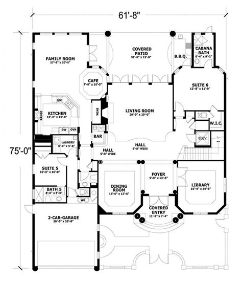House Plan 55779 Mediterranean Style With 5445 Sq Ft 6 Bed 6 Bath
