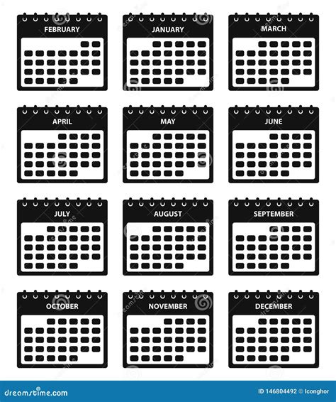 12 Months Calendar Icon Set Stock Vector Illustration Of Organizer